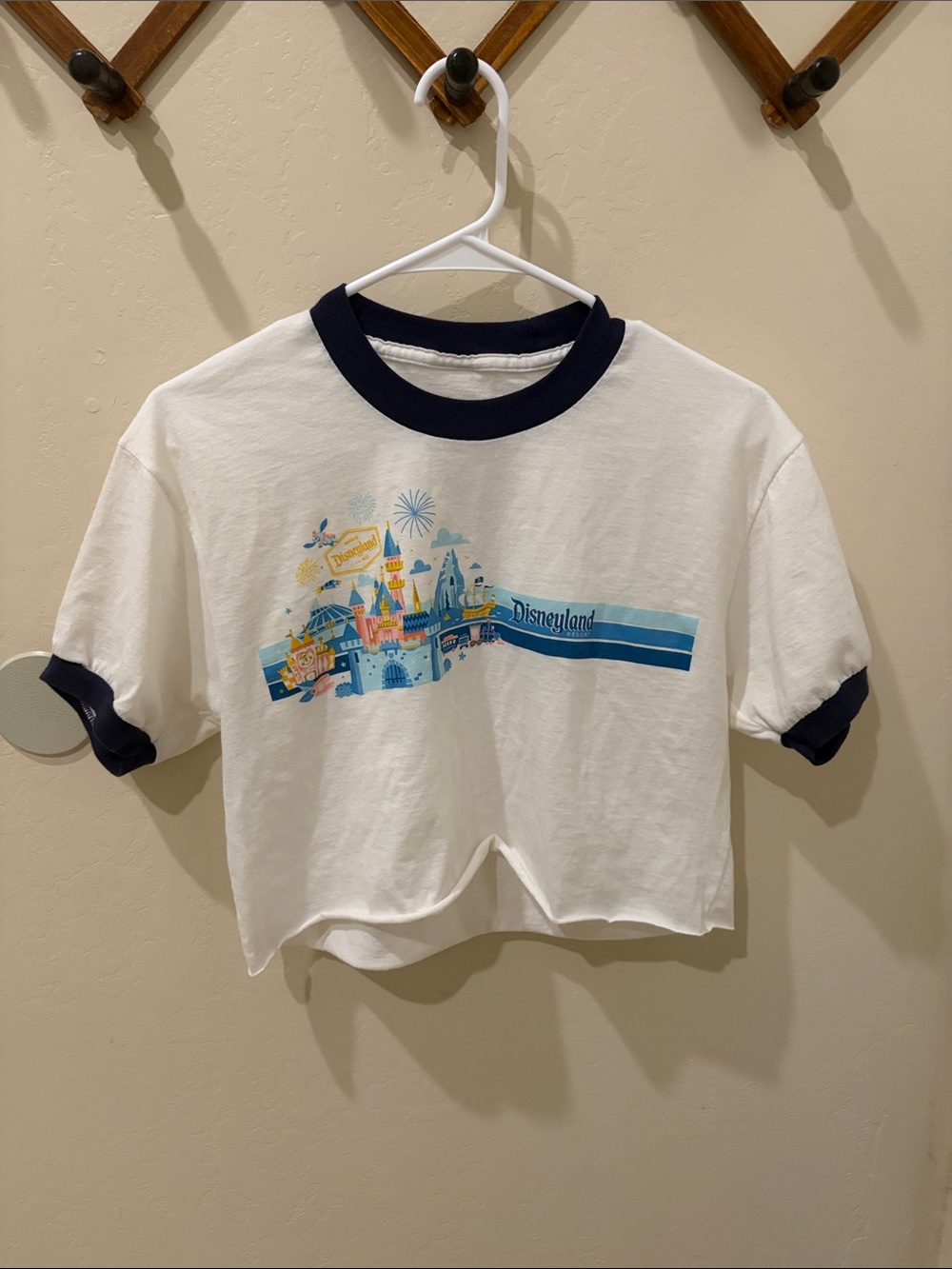 Disney White Crop Tee with Navy Ringer and Blue Park Graphic